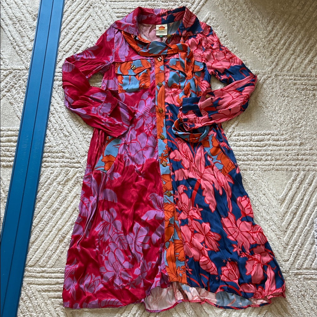 Farm Rio Floral Button-Front Dress In Pink & Blue